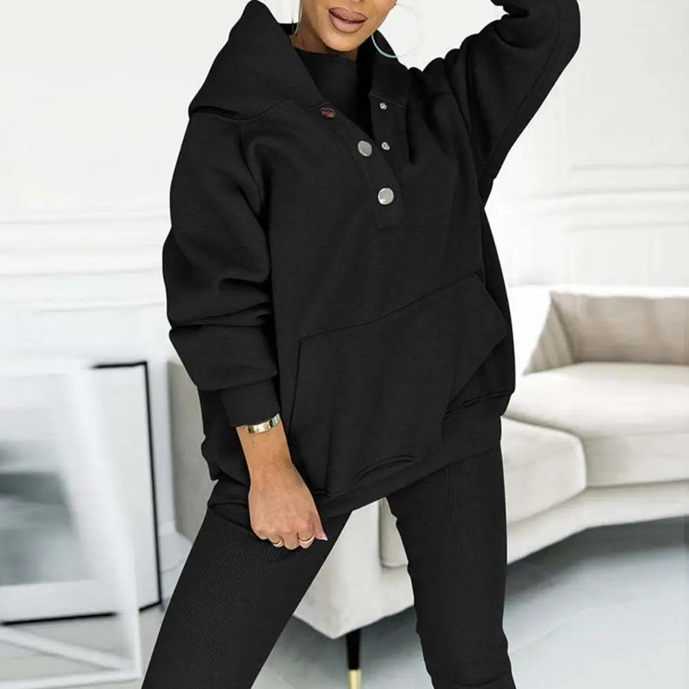 Women's Button-Neck Hoodie and Leggings Two-Piece Set