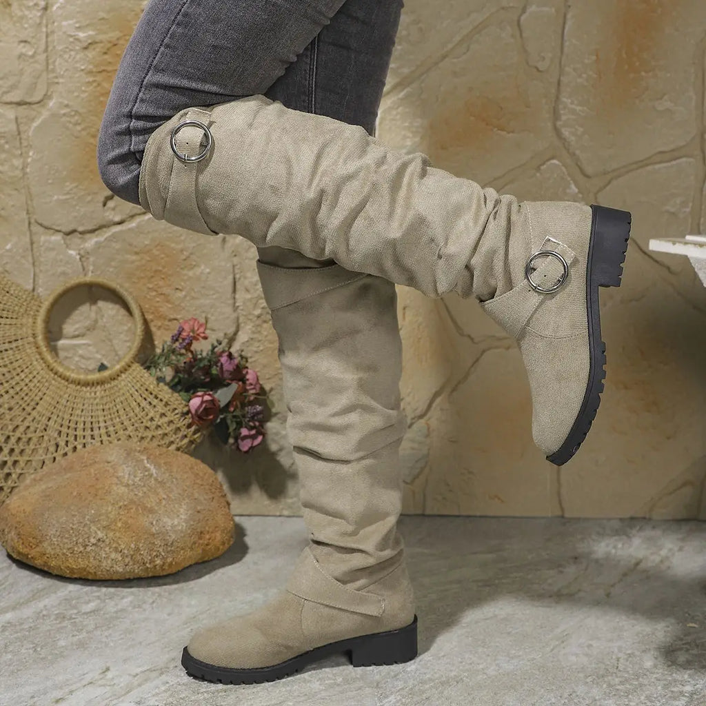 Women's Slouchy Knee-High Boots with Buckle Detail