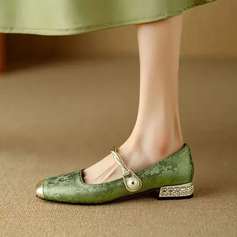 Women's Vintage Braided Pearl Strap Mary Jane Shoes