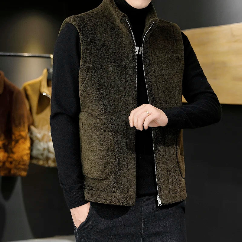 Men's Reversible Sherpa Fleece Stand-Collar Vest