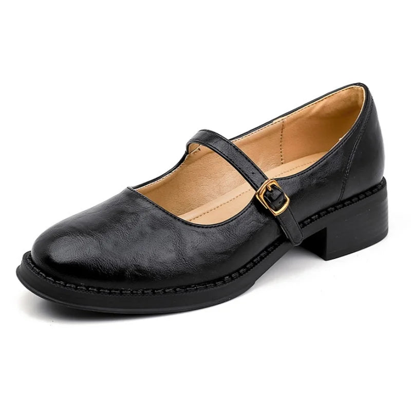Women's Leather Mary Jane Loafers with Ankle Strap