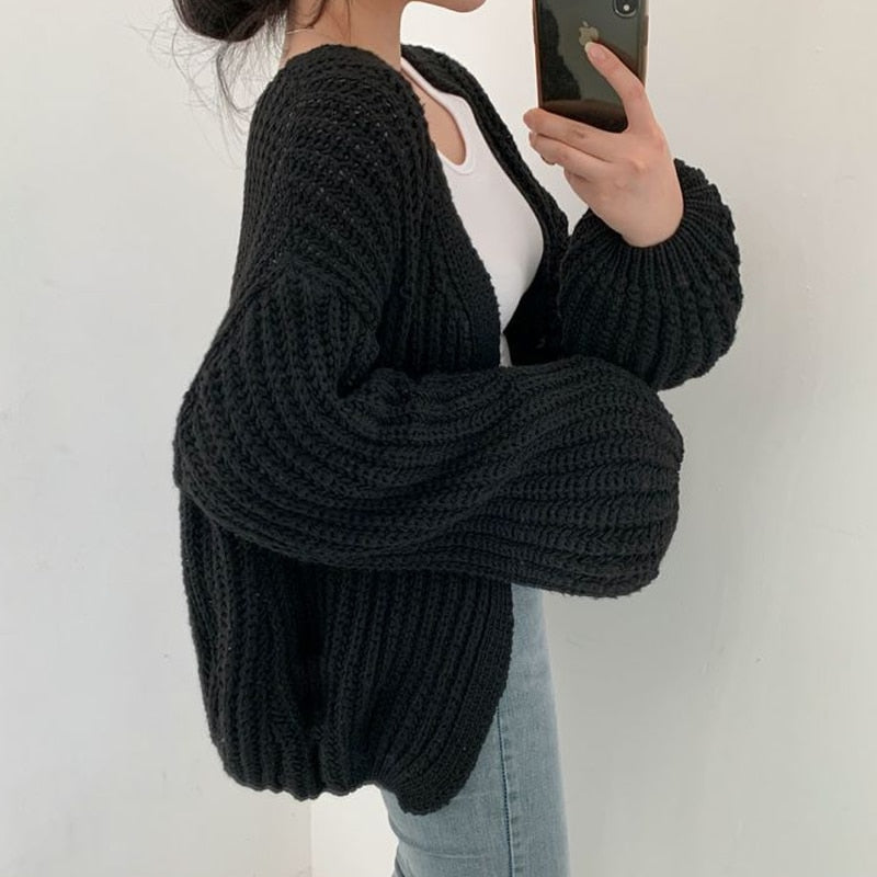 Women's Chunky Knit Open-Front Cardigan