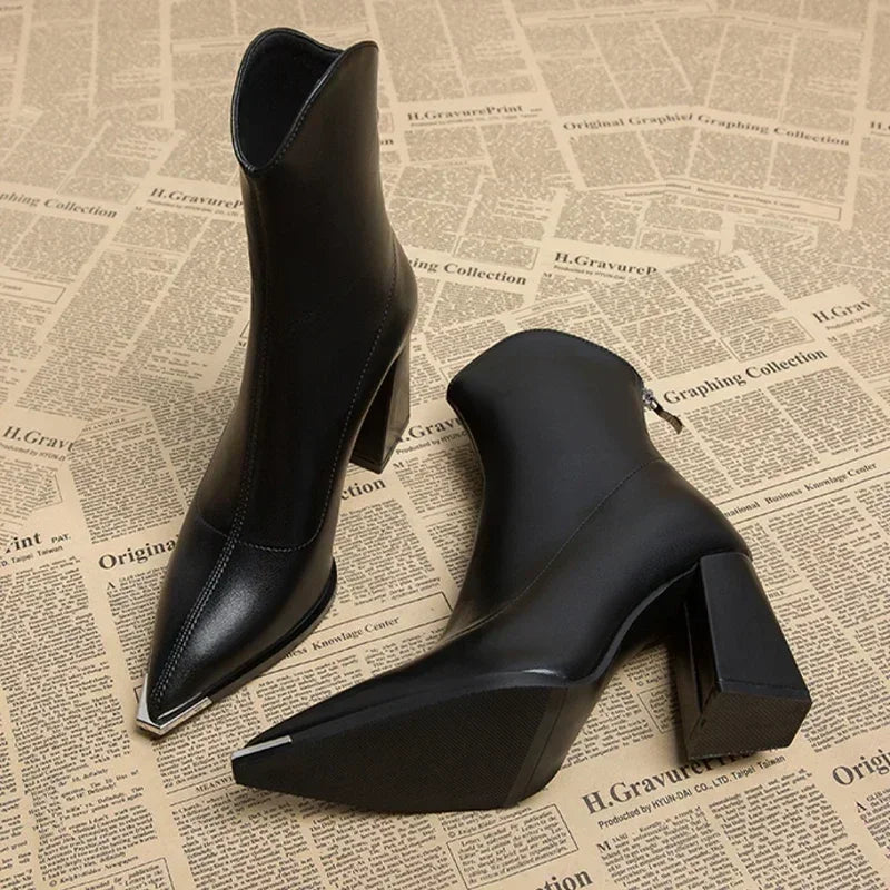 Women's Pointed-Toe Block Heel Ankle Boots