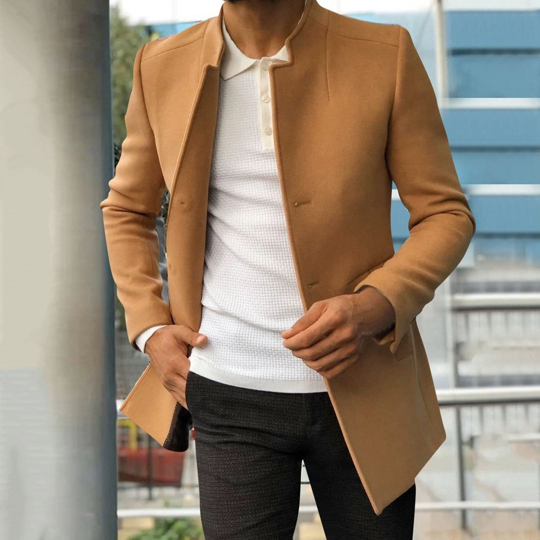 Men's Tailored Tweed Jacket with Classic Collar - Light Brown