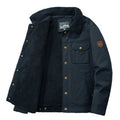 Men's Sherpa-Lined Button-Front Utility Jacket - Navy Blue