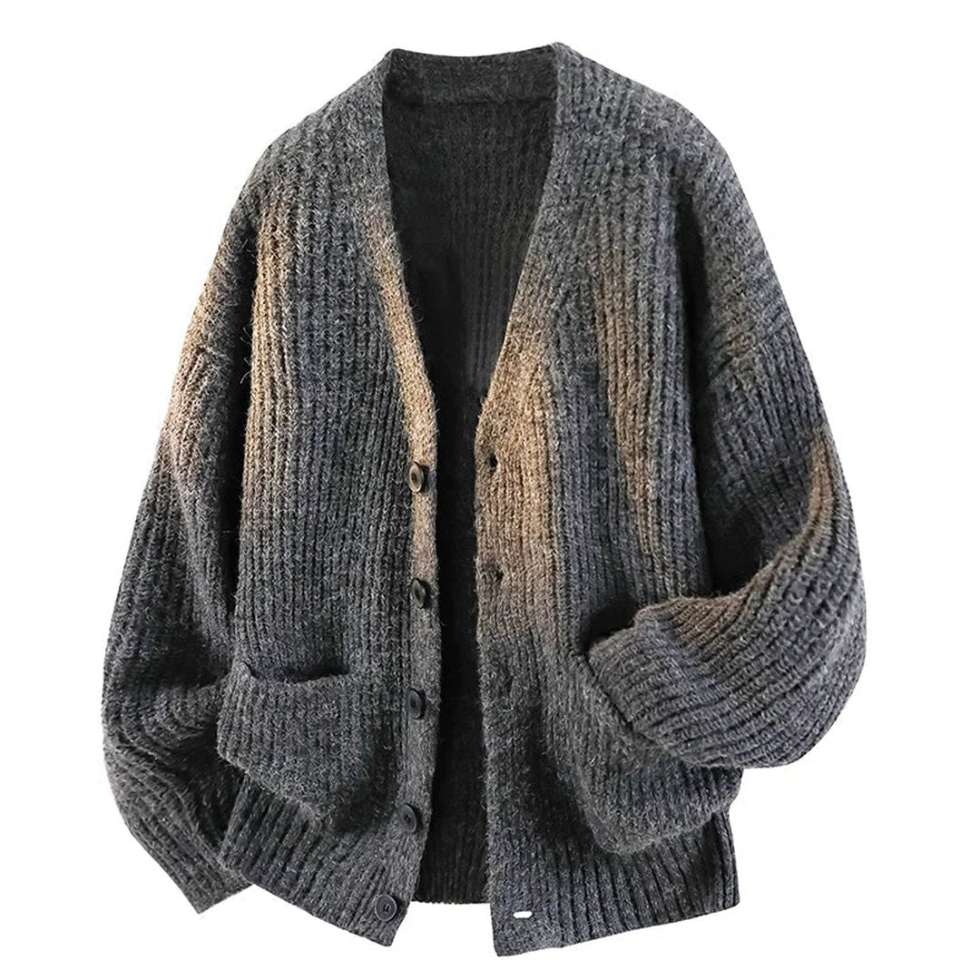 Women's Relaxed V-Neck Button Cardigan with Front Pockets - Charcoal