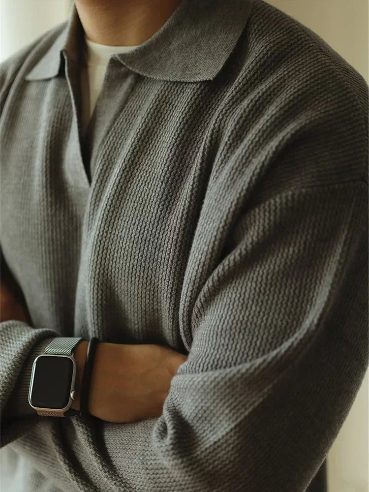 Men's Polo Collar Long Sleeve Knit Sweater