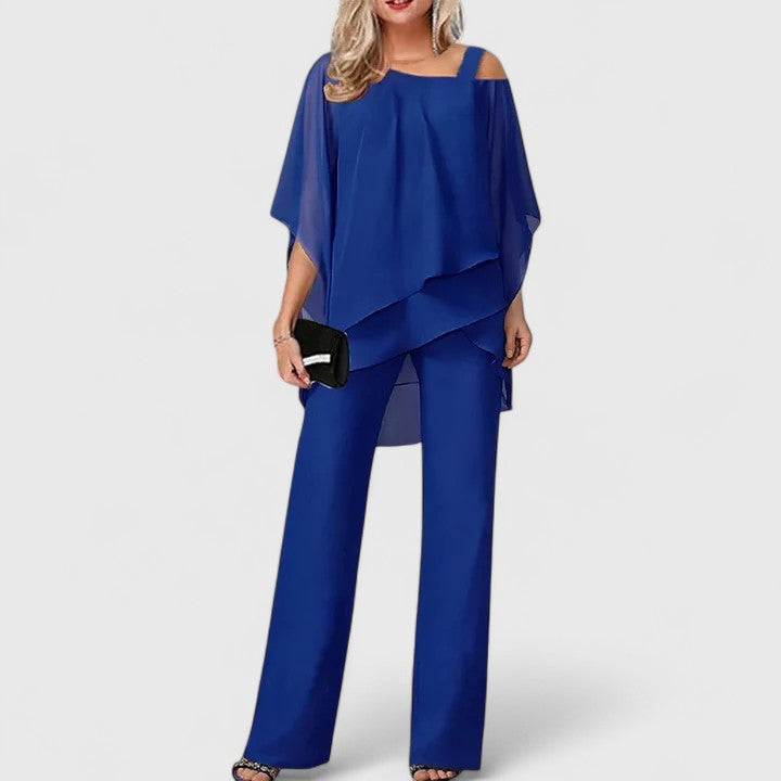 Women's Elegant Two-Piece Pant Set - Sapphire Blue