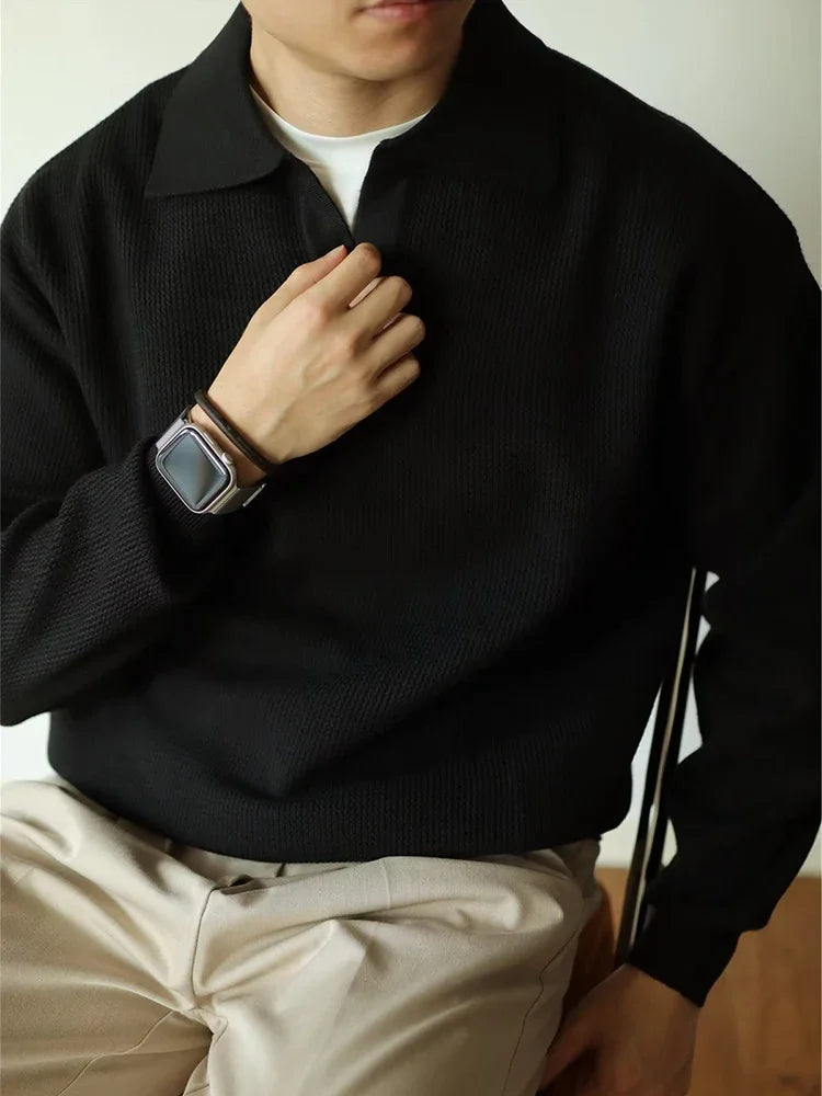 Men's Polo Collar Long Sleeve Knit Sweater