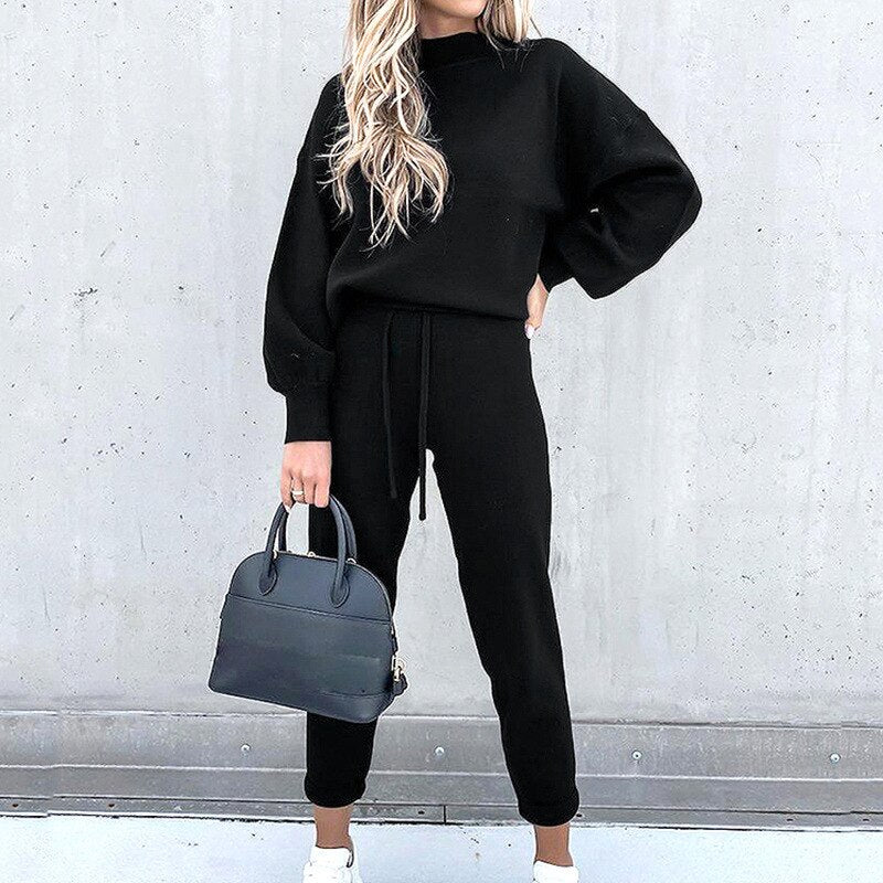 Women's Cozy Knit Sweater and Trousers Two Piece Set