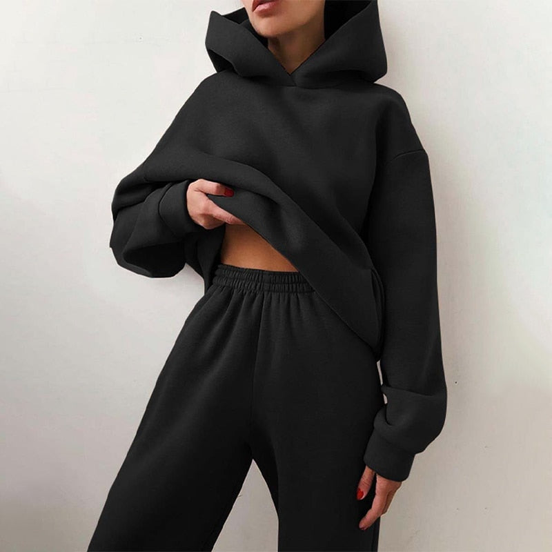 Women's Hoodie and Sweatpants Lounge Set - Black