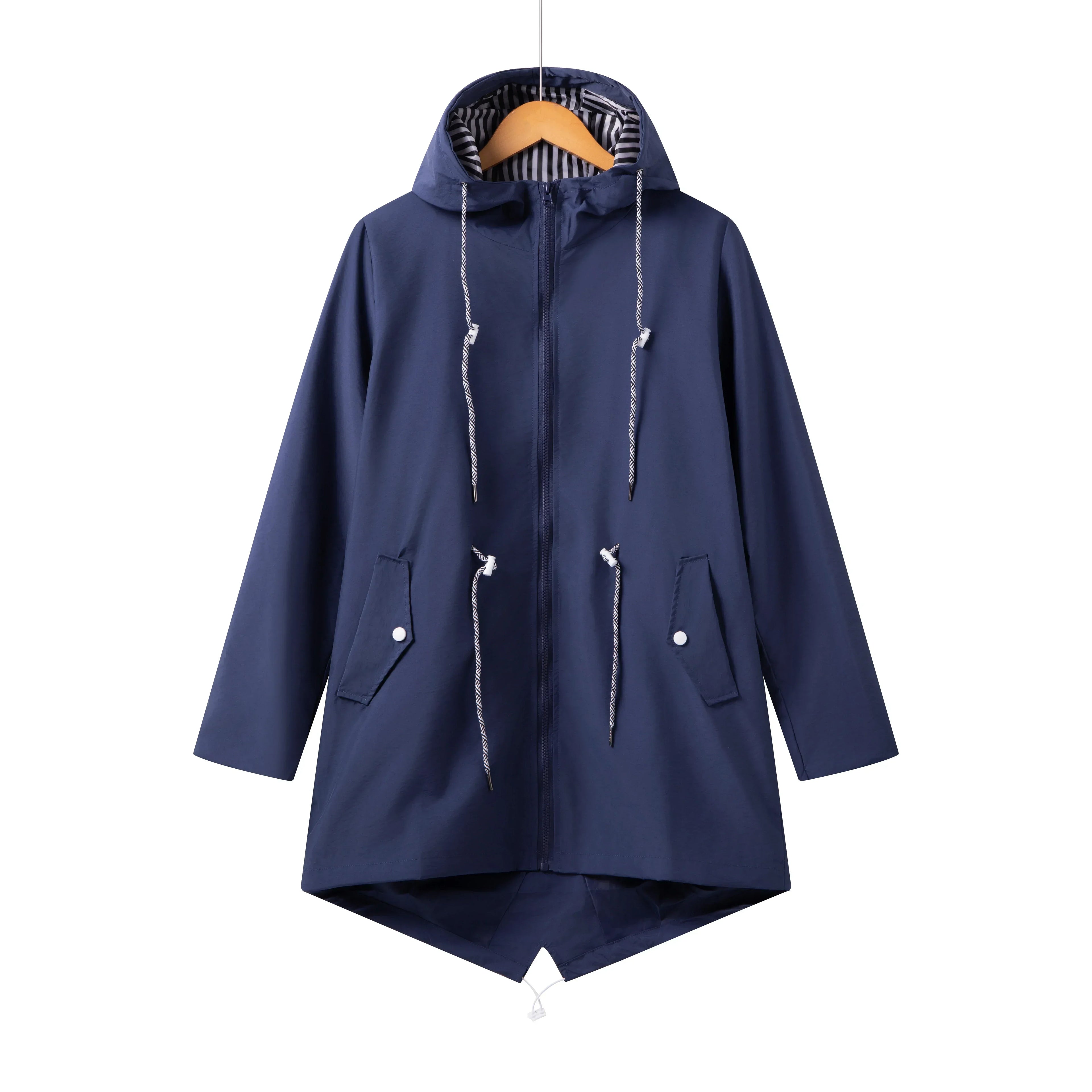 Women's Hooded Drawstring Parka Zip-Up Coat for Transitional Weather