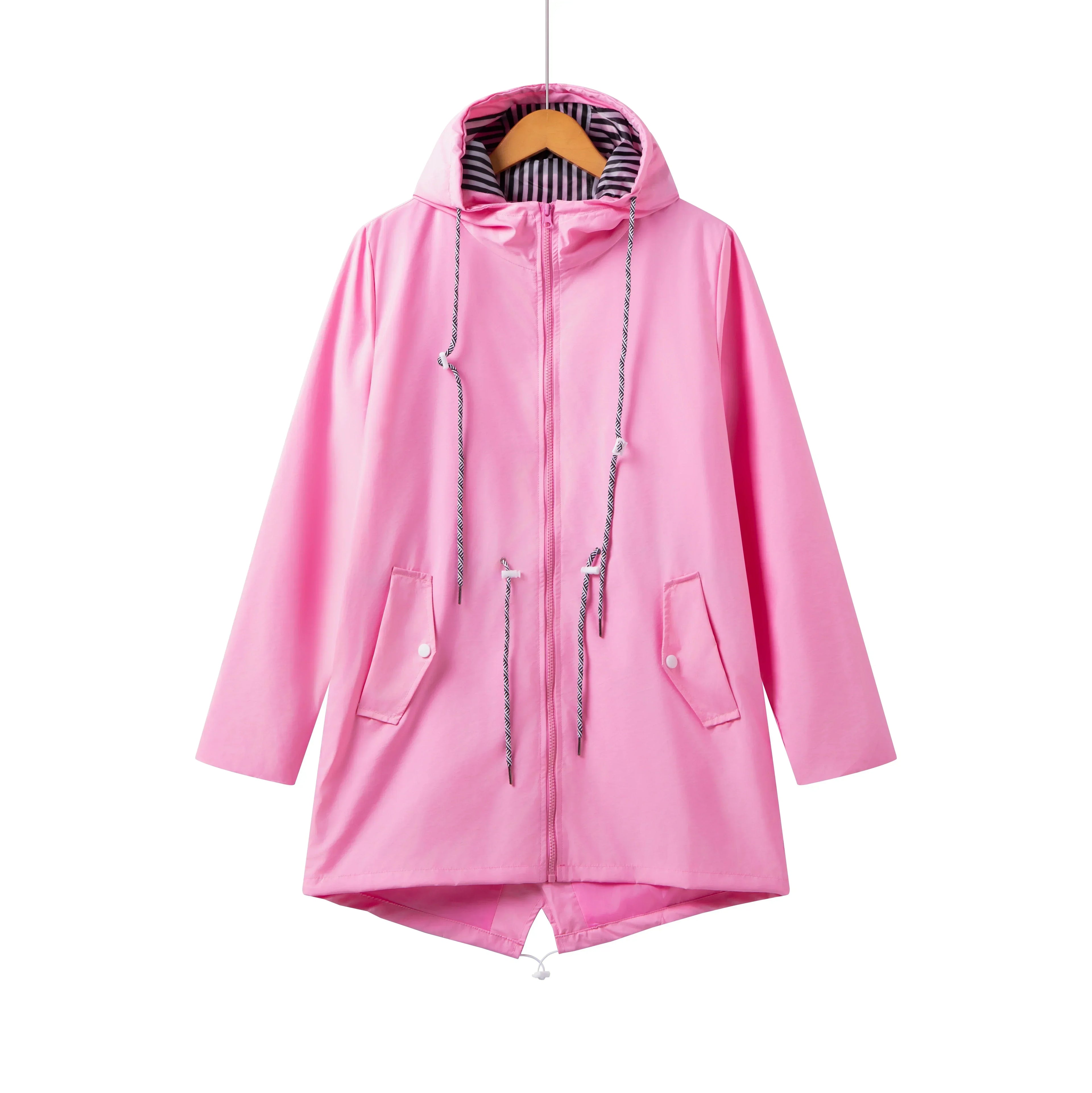 Women's Hooded Drawstring Parka Zip-Up Coat for Transitional Weather