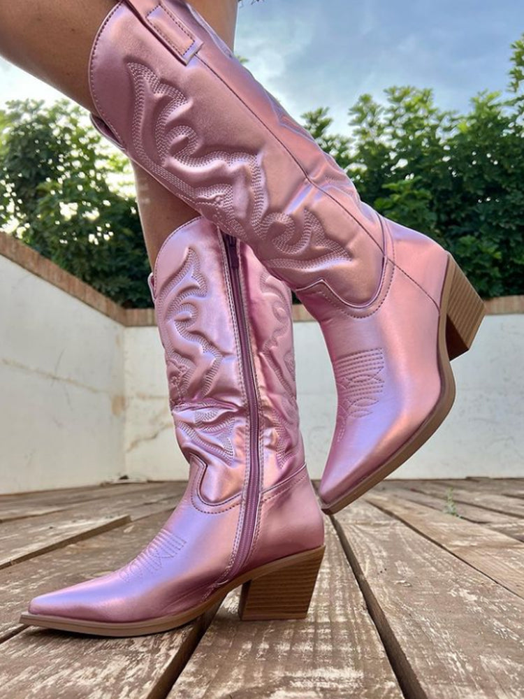 Women's Metallic Finish Western Cowboy Boots