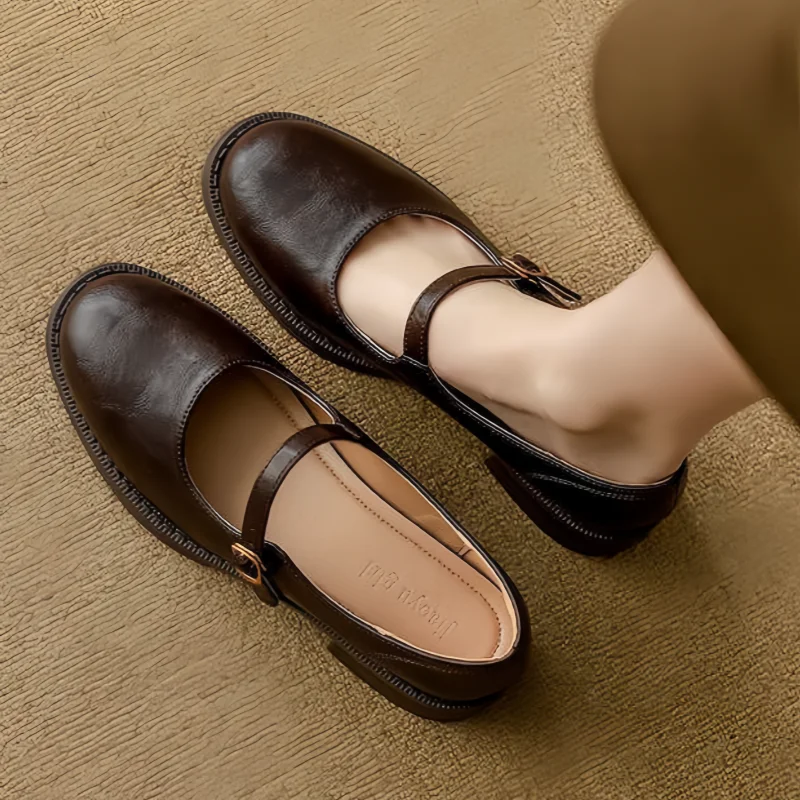 Women's Leather Mary Jane Loafers with Ankle Strap