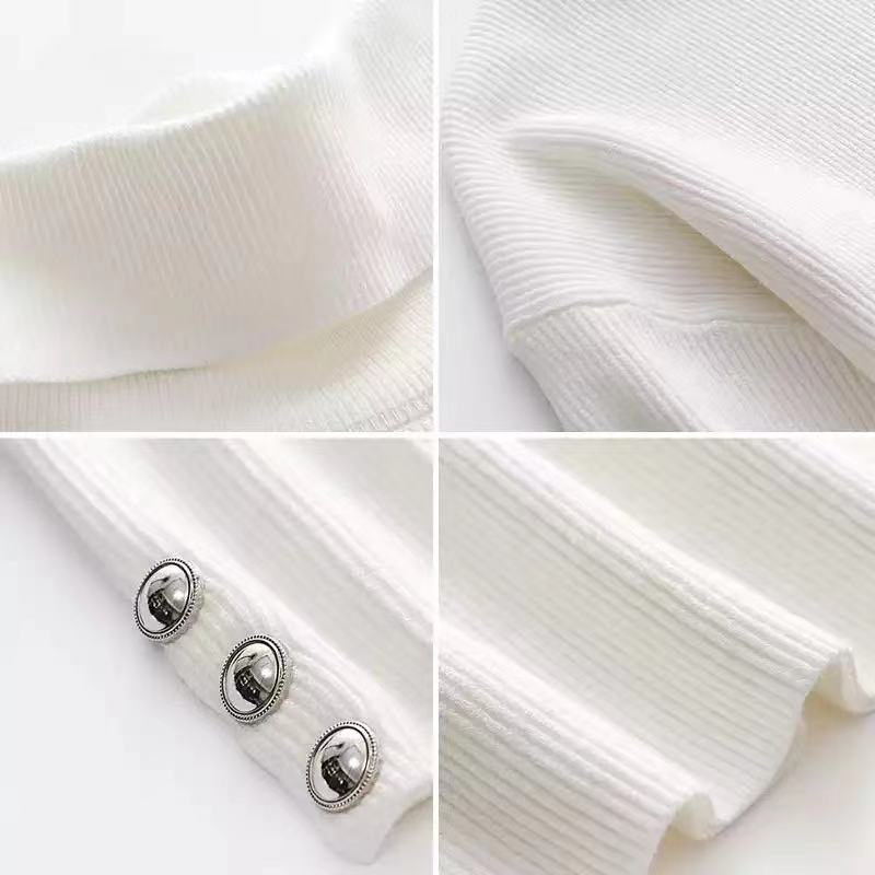 Women's Ribbed Turtleneck Sweater with Button Sleeves