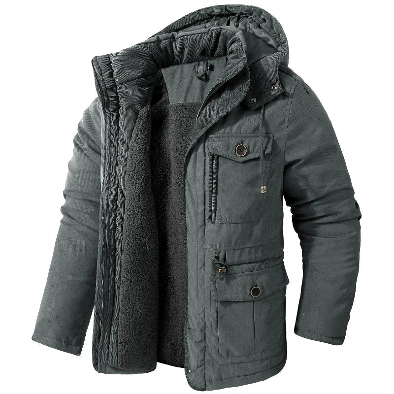 Women's Plush Lined Hooded Winter Parka with Drawcord Hood - Gray