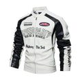Men's Embroidered Racing-Style Leather Biker Jacket - White