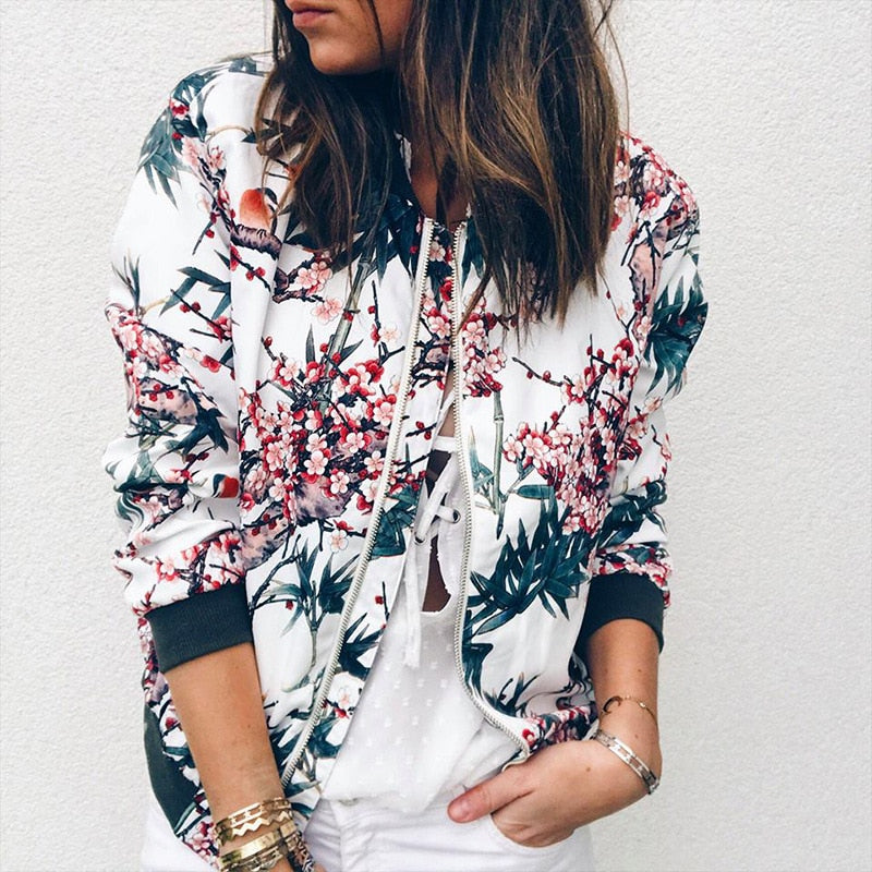 Women's Floral Zip-Front Bomber Jacket
