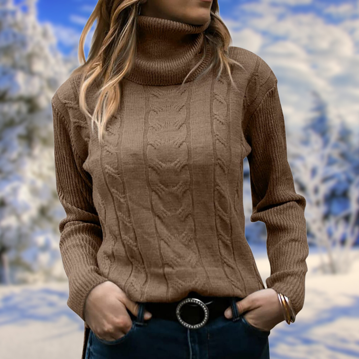 Women's Fitted Turtleneck Knit Sweater