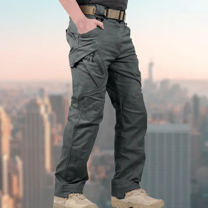 Men's Reinforced Knee Straight-Leg Cargo Pants with Belt - Dark Gray