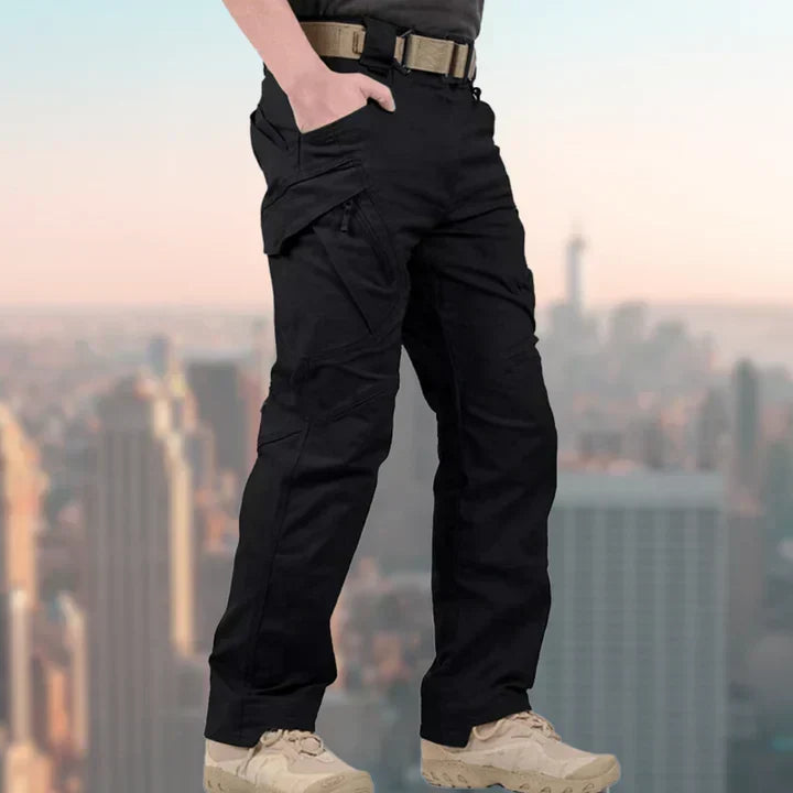 Men's Reinforced Knee Straight-Leg Cargo Pants with Belt - Black