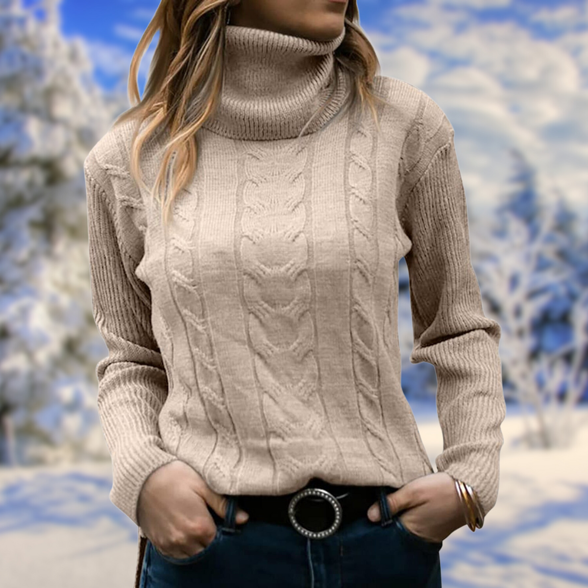 Women's Fitted Turtleneck Knit Sweater