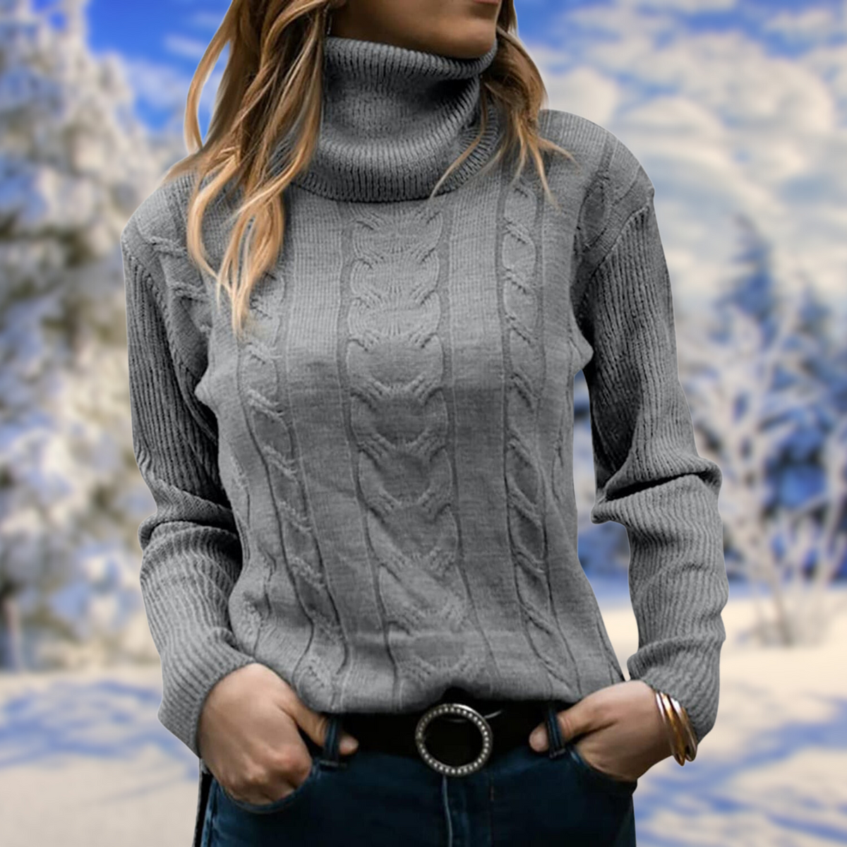 Women's Fitted Turtleneck Knit Sweater