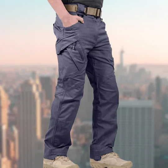 Men's Reinforced Knee Straight-Leg Cargo Pants with Belt - Blue