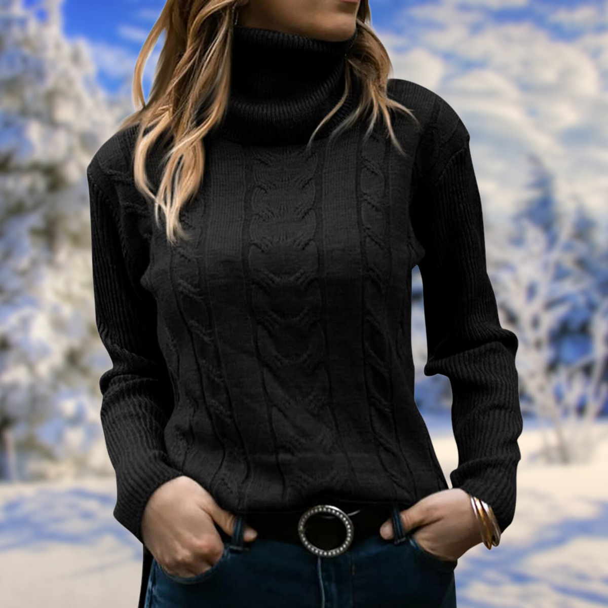 Women's Fitted Turtleneck Knit Sweater