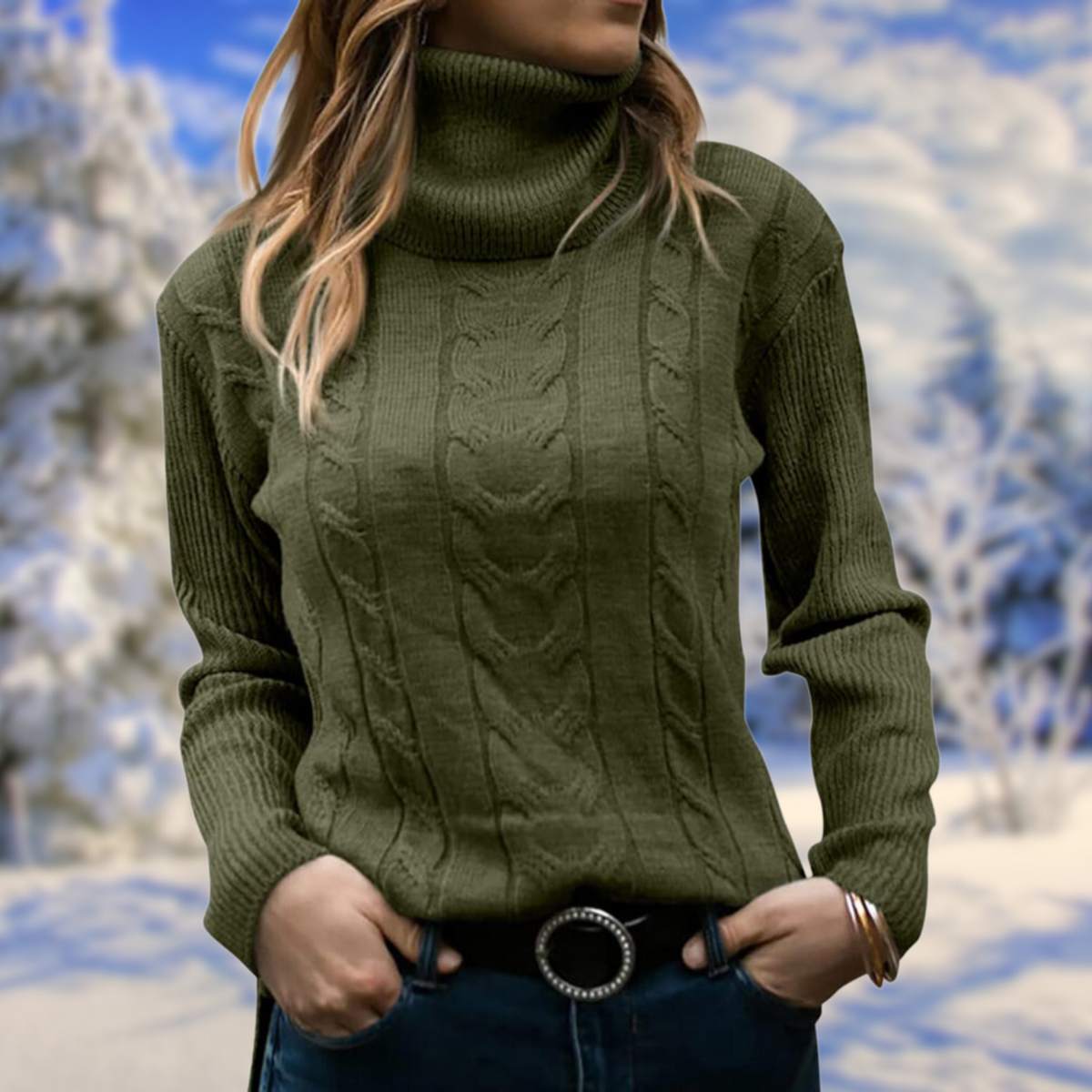 Women's Fitted Turtleneck Knit Sweater