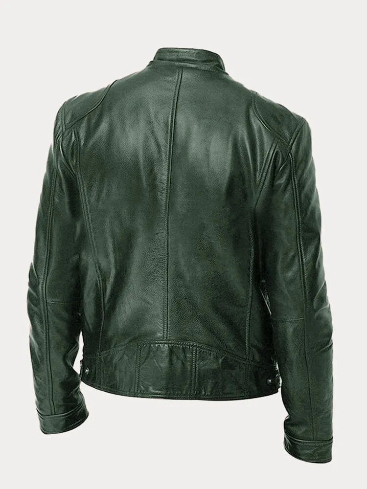 Men's Stand-Collar Leather-Look Zip Jacket
