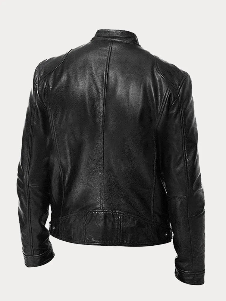Men's Stand-Collar Leather-Look Zip Jacket
