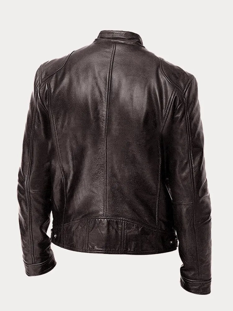 Men's Stand-Collar Leather-Look Zip Jacket