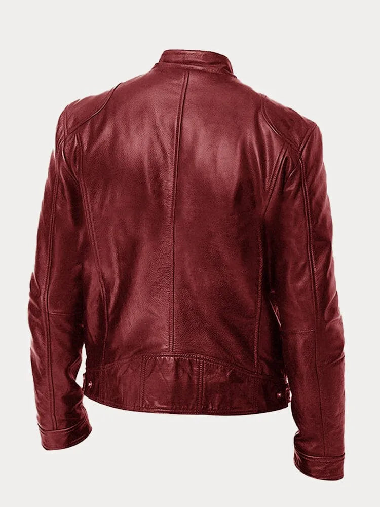 Men's Stand-Collar Leather-Look Zip Jacket