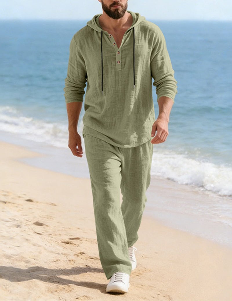 Men's Hooded Henley Lounge Set