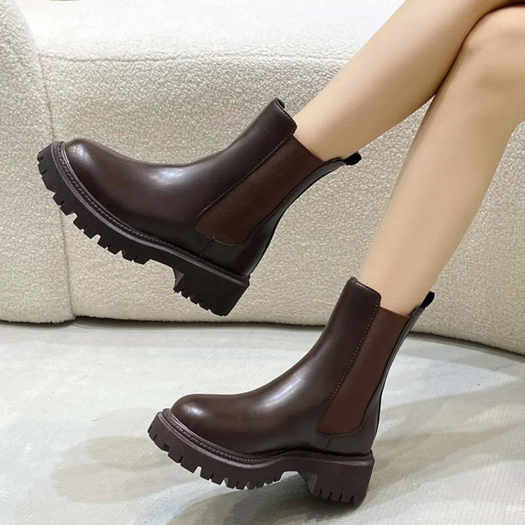 Women's Chunky Thick Sole Round-Toe Chelsea Boots