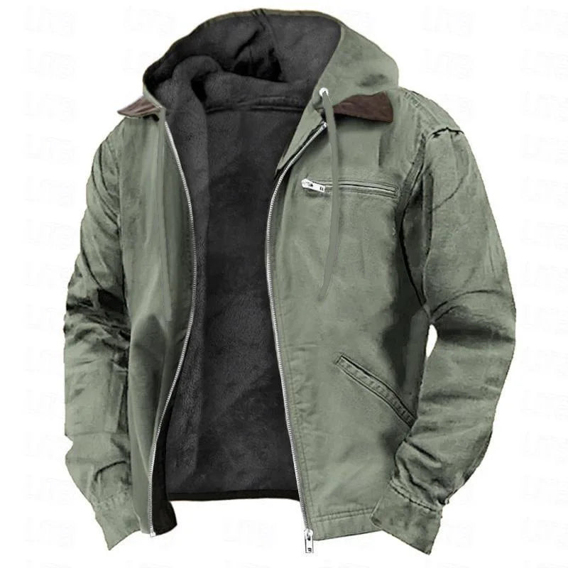 Men's Fleece-Lined Hooded Utility Zip Jacket - Sage Green