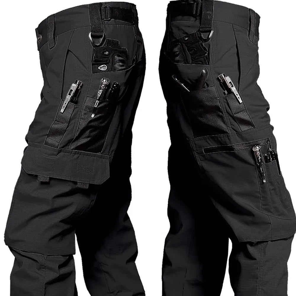 Men's Camouflage Ripstop Cargo Pants for Outdoor Wear - Black B