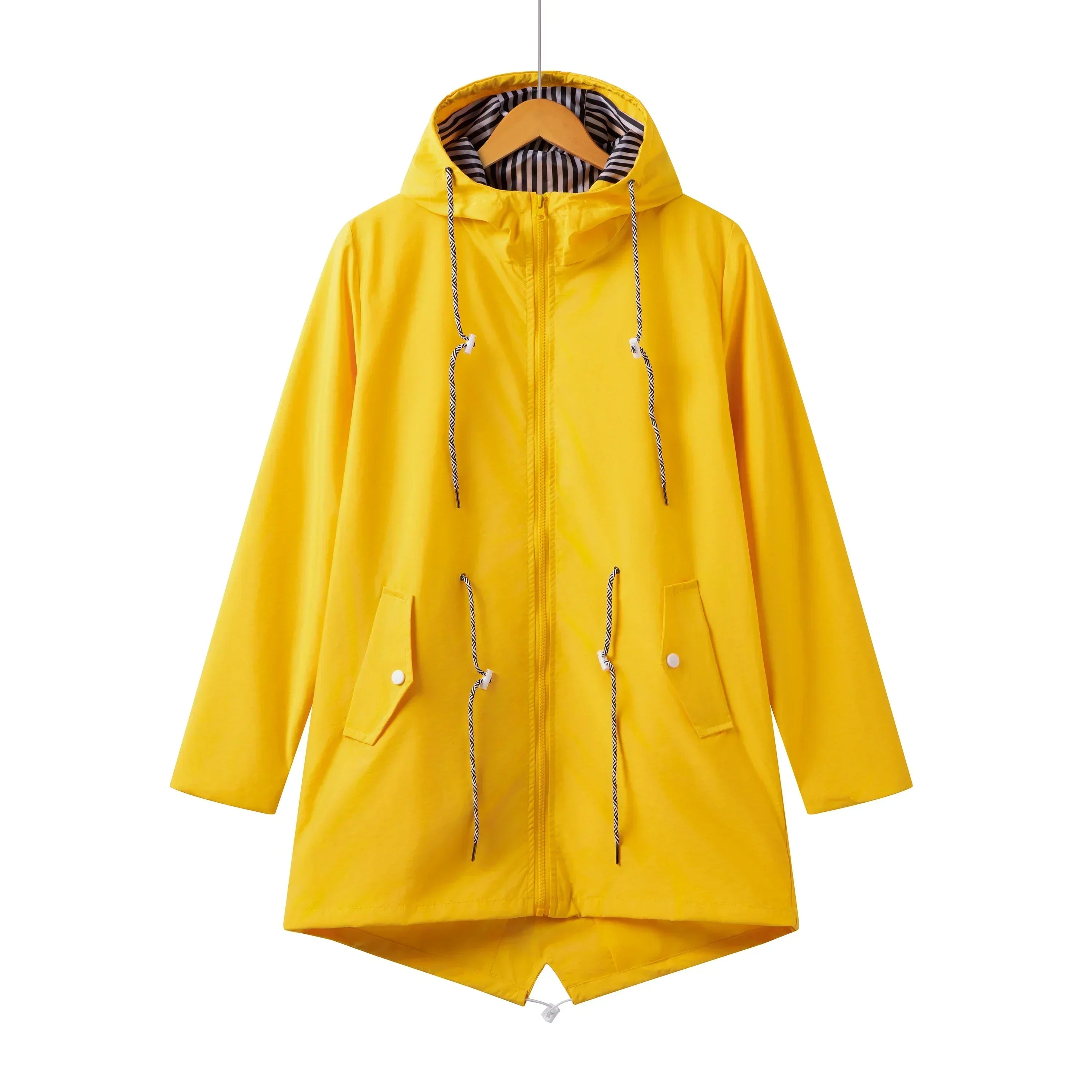 Women's Hooded Drawstring Parka Zip-Up Coat for Transitional Weather