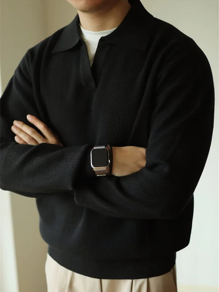 Men's Polo Collar Long Sleeve Knit Sweater