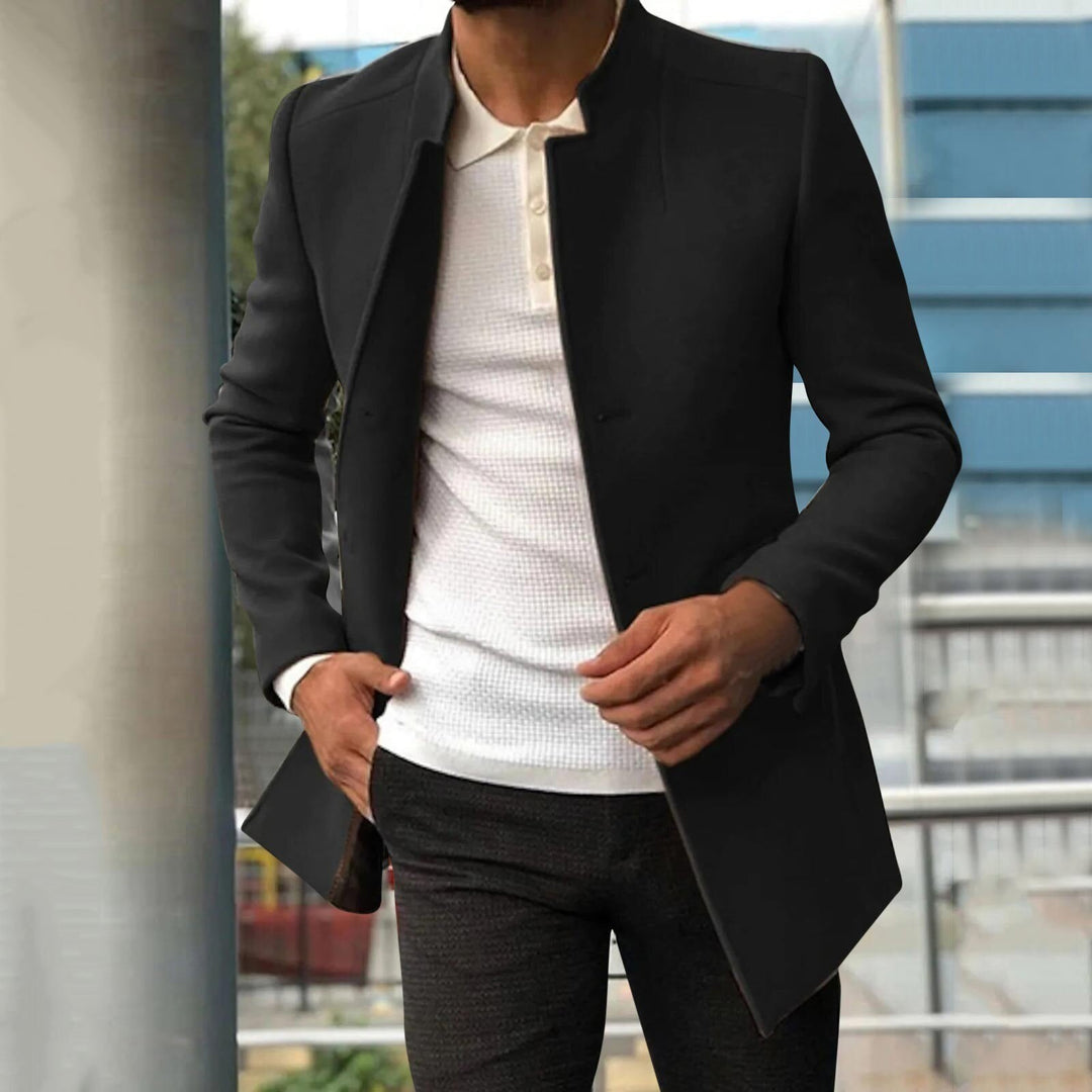 Men's Tailored Tweed Jacket with Classic Collar - Black