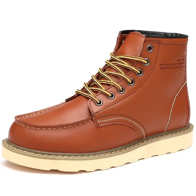 Men's Fur-Lined Leather Lace-Up Winter Snow Boots
