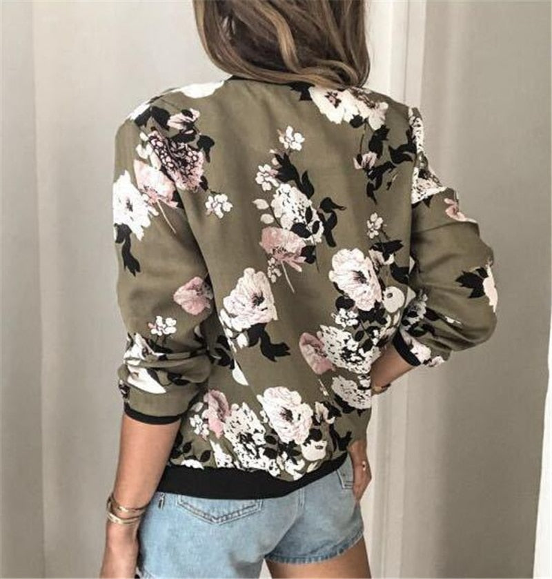 Women's Floral Zip-Front Bomber Jacket