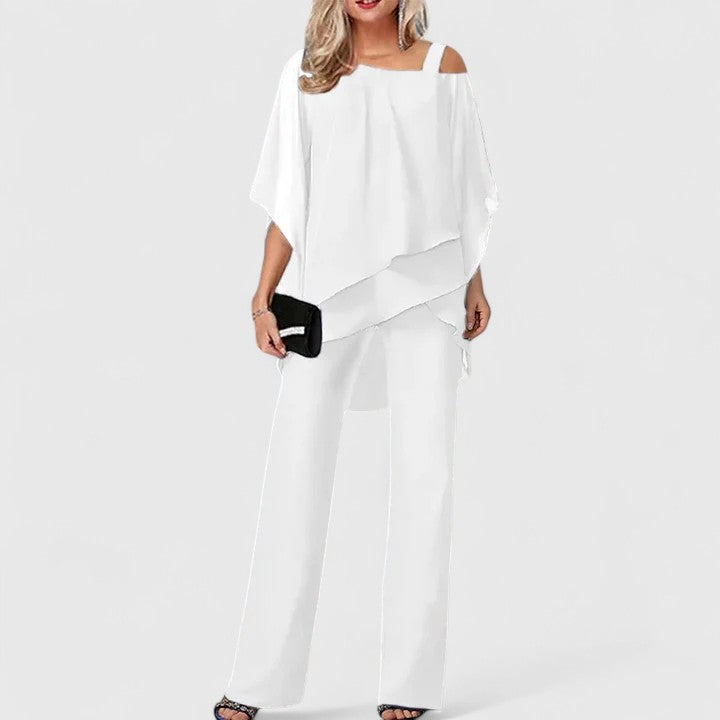 Women's Elegant Two-Piece Pant Set - White