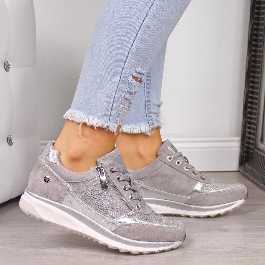 Women's Wide-Fit Arch Support Cushioned Sneakers - Beige