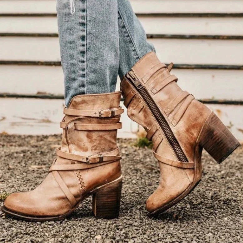 Women's Retro Suede-Style Winter Boots with Soft Lining - Khaki