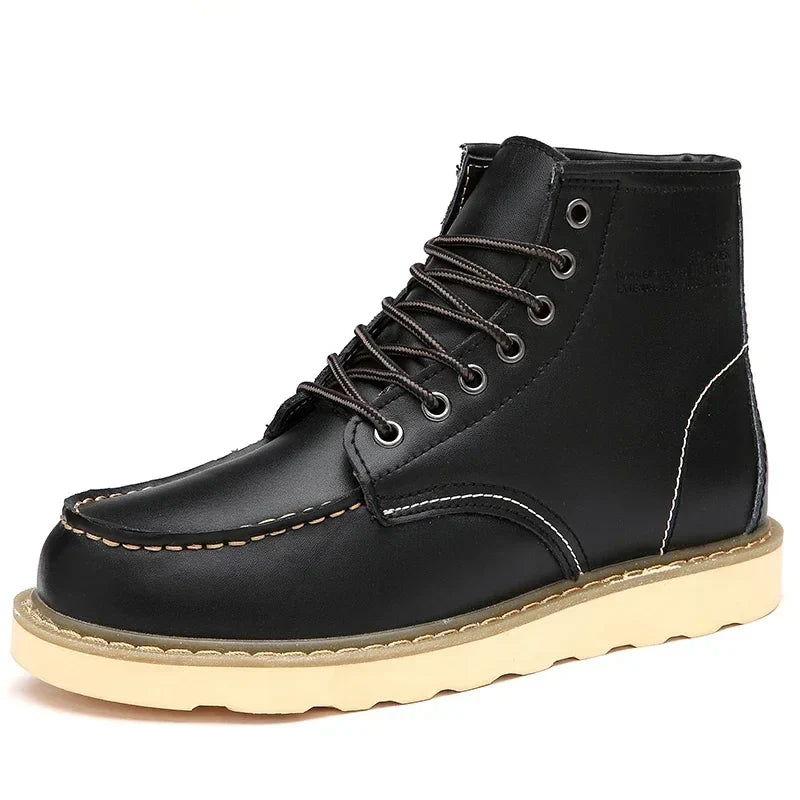 Men's Fur-Lined Leather Lace-Up Winter Snow Boots