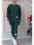 Women's Oversized Sweatshirt and Slim Pants Two Piece Set - Dark Green