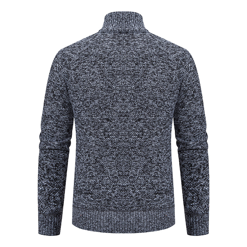 Men's Textured Knit Zip Cardigan with Side Pockets - Gray